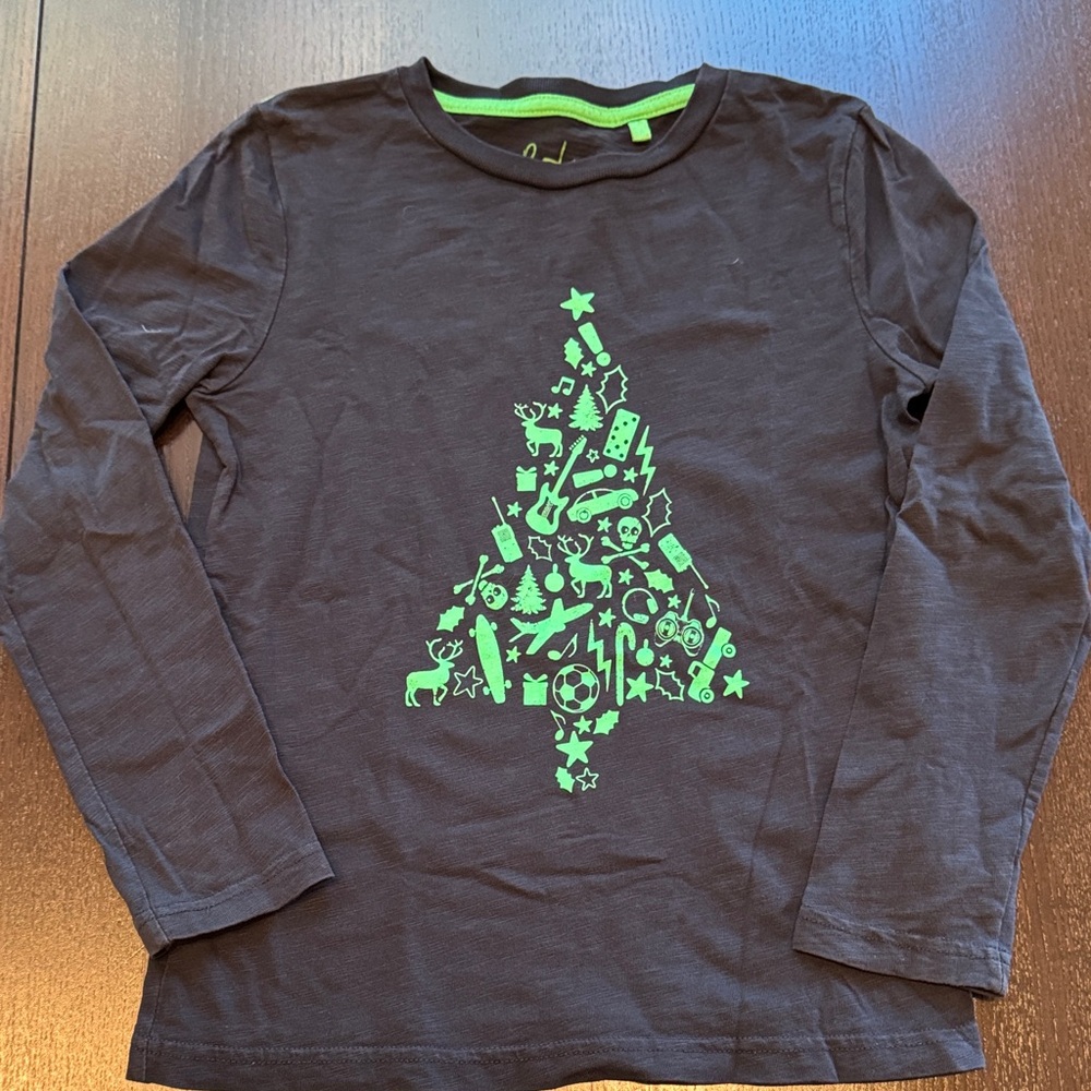 Boden Kids Long Sleeve Shirt with Neon Green Tree Design